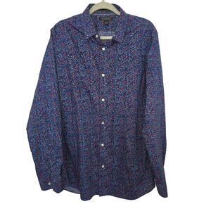 Banana Republic Mens Non-Iron Tall L Floral Button-Down Shirt 100% Cotton Blue